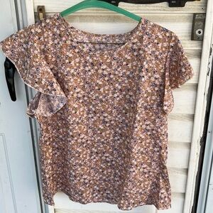 NEW W TAG/Pink Flutter Sleeve Ruffled Blouse